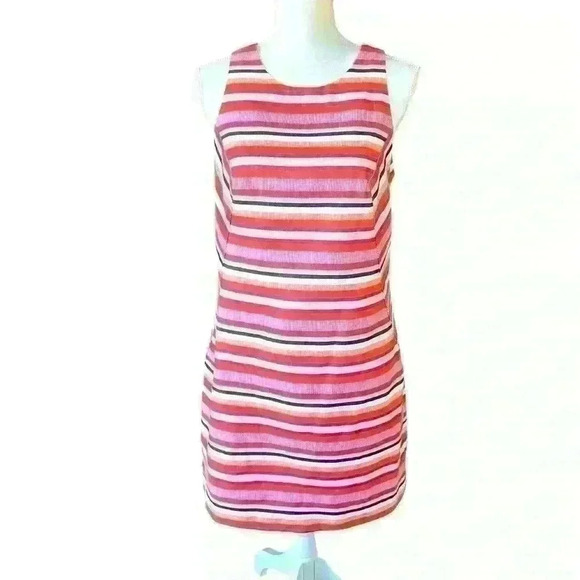 Trina Turk Sheath Dress Size 8 Halter/Racerback Pink Coral Stripes Party Shower - Picture 1 of 8
